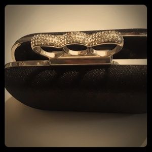 NEW Silver Brass Knuckle Clutch With Rhinestones